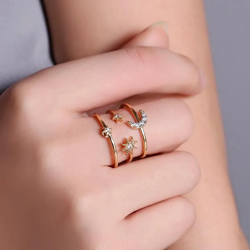 Wholesale Copper Plating Moon Artificial Gemstones Copper Rings
