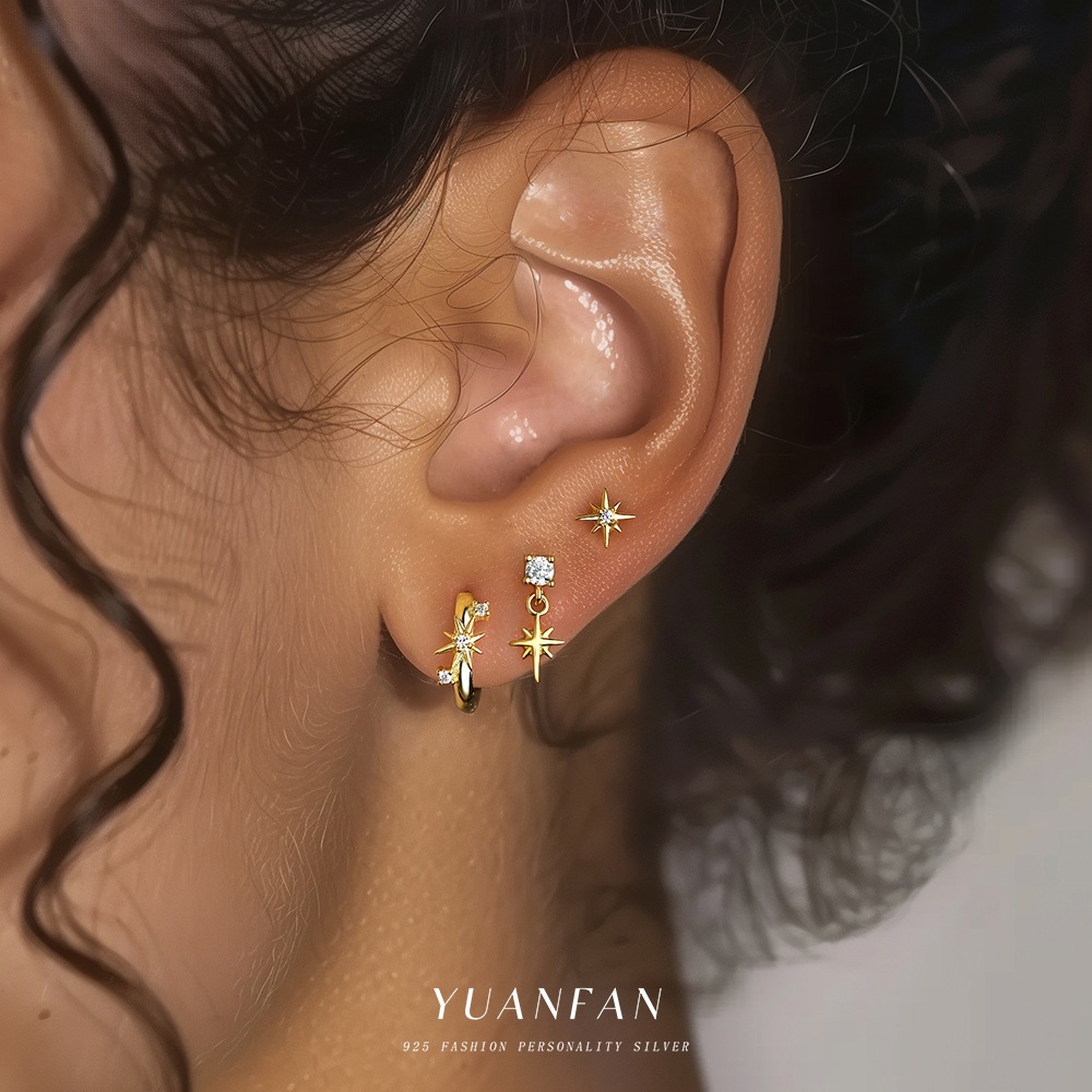 Wholesale S925 Sterling Sier Simple Star Mans Micro-set Earrings Luxury Earrings