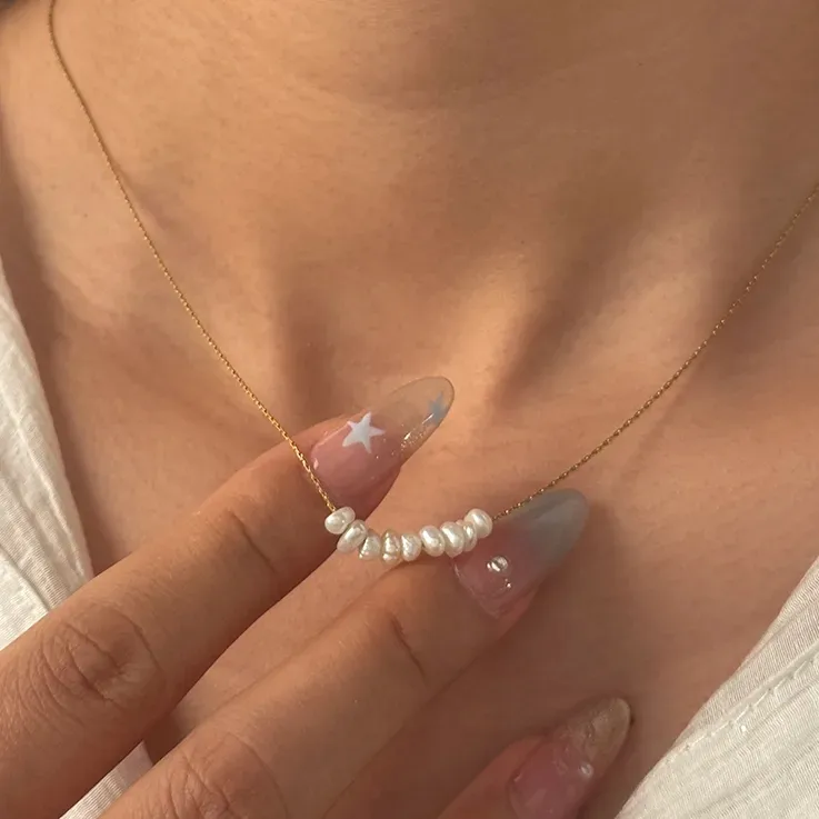 Wholesale Women'S 304 Stainless Steel Vacuum Plating PVD Coated 18K Gold Plated Inlay Inlaid Heart Freshwater Pearl Shell Necklace Imitation Jewelry