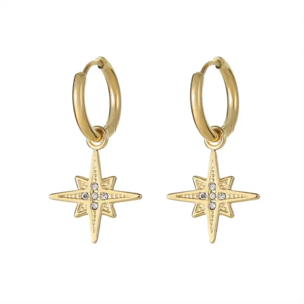 PVD Coated 18K Gold Real Gold Plated Circle Star 304 Stainless Steel Retro Waterproof Non Tarnish Charm Sleeper Hoop Earrings Drop Earrings