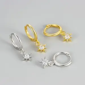 Wholesale Sunflower Hexagram Earrings Fashionable Sunflower Pattern Polished Stainless Steel Versatile Seasonal Unisex Earring Set