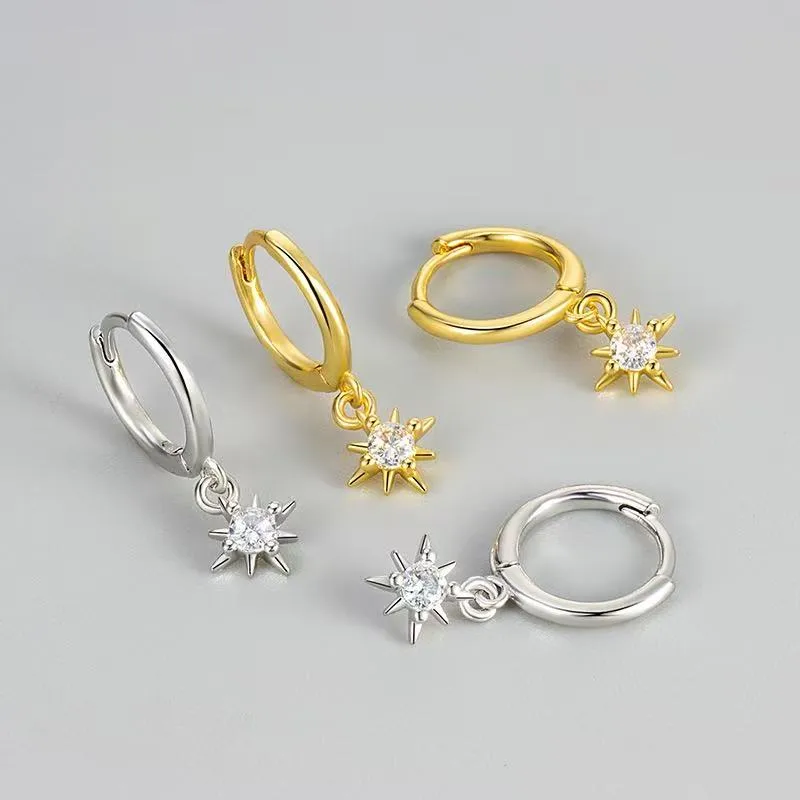 Wholesale Sunflower Hexagram Earrings Fashionable Sunflower Pattern Polished Stainless Steel Versatile Seasonal Unisex Earring Set