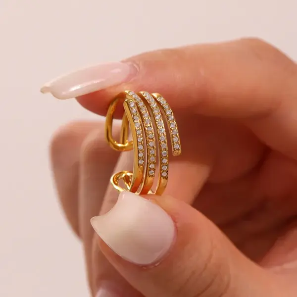 304 Stainless Steel Heart Shape Crab Whale PVD Coated Zircon Real Gold Plated Elegant Beach Shiny Waterproof Non Tarnish Plating Inlay Rings