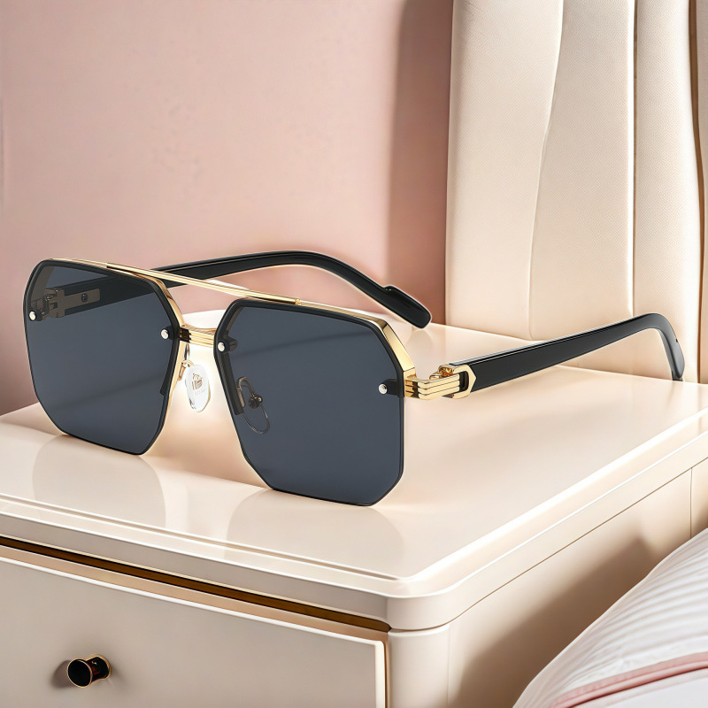 Wholesale Cross-border sunglasses new boys iving big face thin iving UV protection advanced half-frame sunglasses box