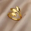 304 Stainless Steel Geometric Leaf PVD Coated Real Gold Plated Elegant Retro Lady Waterproof Non Tarnish Plating Open Rings