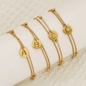 Wholesale Versatile Titanium Steel Gold Plated Stainless Steel Bracelet Women's Jewelry Letter Stackable Wristband Business Casual Style