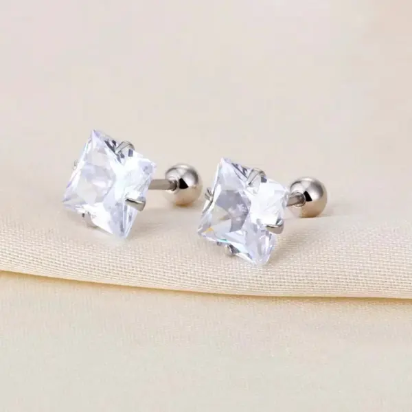 Wholesale 1 Pair Simple Style Square Inlay 304 Stainless Steel Zircon 18K Gold Plated Stainless Steel Earrings