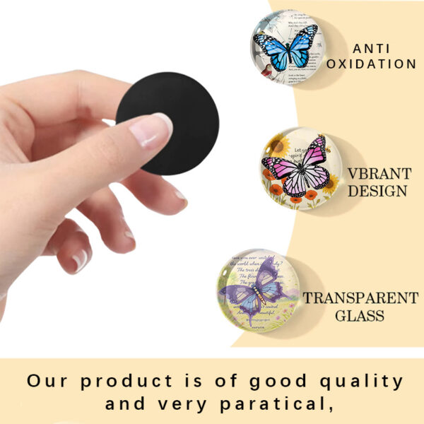 oly-d11e8685de4d4b1d51615b49c9de5c53 Wholesale Cross-border dropshipping butterfly series round crystal glass refrigerator magnet set, cute animal decorative stationery soft magnetic stickers