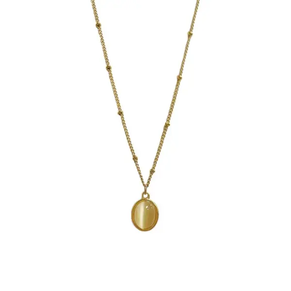 Wholesale Jewelry Casual Simple Style Oval Titanium Steel Cat's Eye Stone Plating Inlay Pendant Necklace