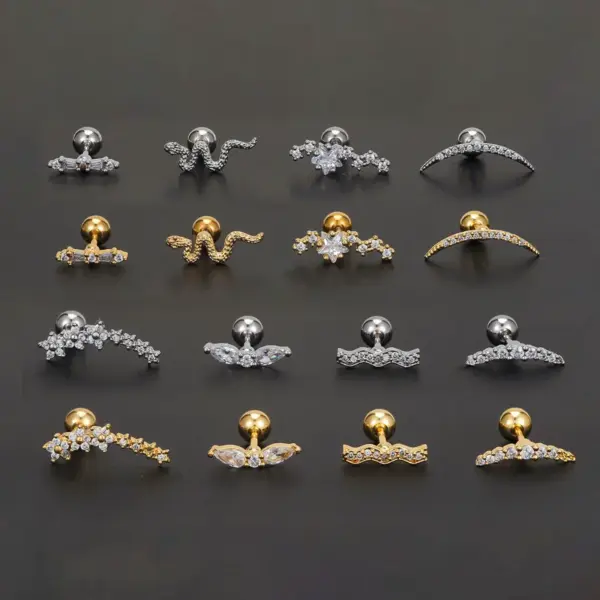 Wholesale 1 Piece Ear Cartilage Rings & Studs Simple Style Solid Color Brass Plating Inlay Zircon Ear Cartilage Rings & Studs