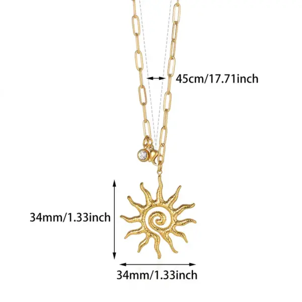 Wholesale PVD Coated Real Gold Plated Sun 304 Stainless Steel Elegant Vintage Style Waterproof Non Tarnish 304 Stainless Steel Lobster Trigger Clasp Closure Pendant Necklace