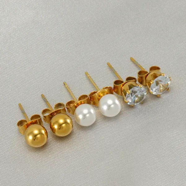 Wholesale 1 Pair Classic Style Geometric Plating 304 Stainless Steel Zircon Ear Studs