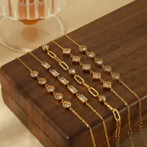 PVD Coated Real Gold Plated 18K Quailateral Round Heart Shape 304 Stainless Steel IG Style Simple Waterproof Non Tarnish Bracelets