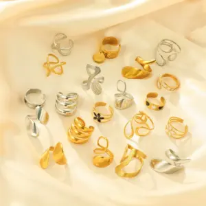 Wholesale Simple Oil Dropping Irregular Ring Women's Color-free 18k Gold Plating Shaped Open Stainless Steel Ring