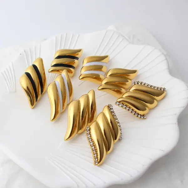 Wholesale 1 Pair IG Style Modern Style Geometric Angel Wings Enamel Plating Inlay 304 Stainless Steel Zircon Ear Studs