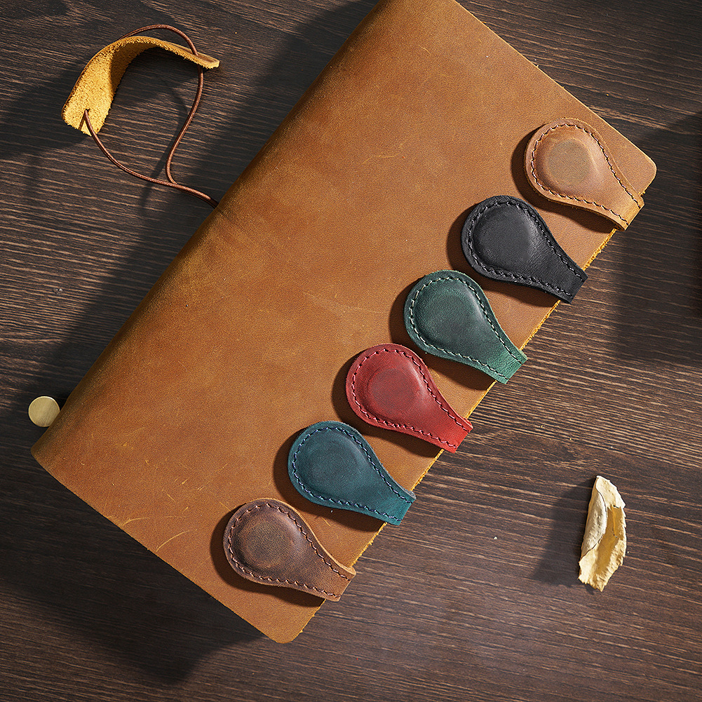 Wholesale Crazy horse leather double-sided magnetic bookmark clip