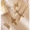 304 Stainless Steel Cross PVD Coated Rhinestones Zircon 14K Gold Plated 18K Gold Plated Sweet Commute Korean Style Waterproof Non Tarnish Surgical Steel Regular Chain Lobster Trigger Clasp Closure Pendant Necklace