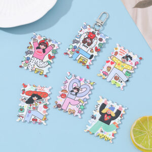 Wholesale 10pcs/pack Acrylic Printed Tag Pendant DIY Phone Chain Keychain