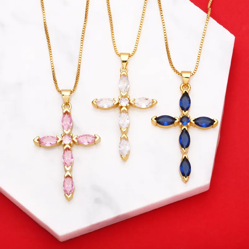 Wholesale Fashion Cross Copper 18k Gold Plated Necklace In Bulk