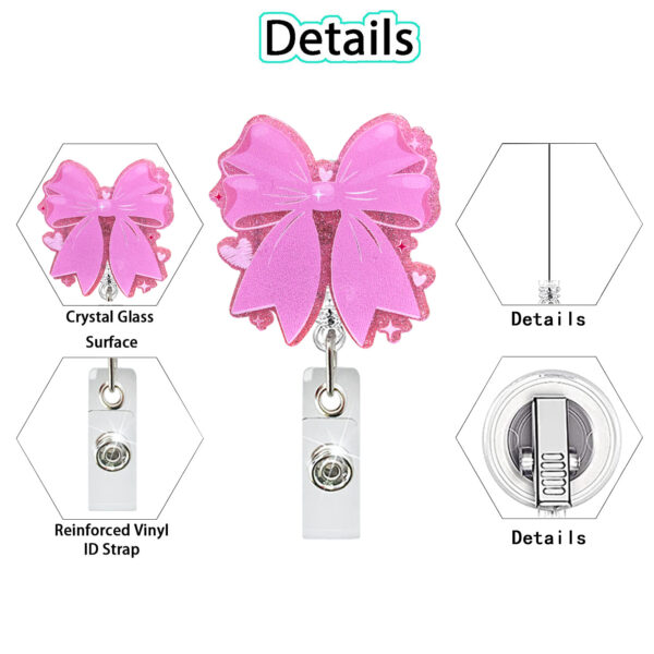 oly-d14ade476d134e0f85f35f25387fa183 Wholesale New Acrylic Pink Bow Retractable Rotatable Badge Reel Medical Women's ID Buckle Easy Pull Buckle