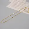 Wholesale Freshwater Pearl Ferroalloy Round Vacuum Plating Gold Plated Simple Style Classic Style Waterproof Non Tarnish Beaded Plating Gold Sweater Chain Long Necklace