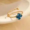 Wholesale PVD Coated Real Gold Plated Four Leaf Clover 304 Stainless Steel Basic Retro Modern Style Waterproof Non Tarnish Adjustable Ring