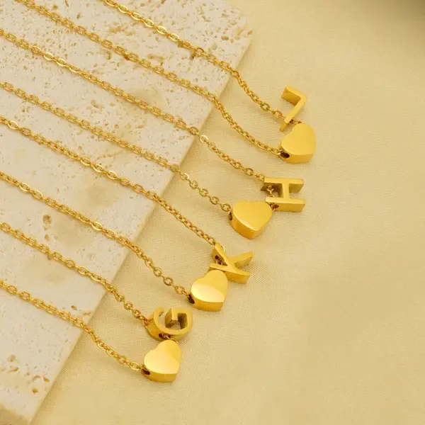 Wholesale PVD Coated 18K Gold Plated Letter Heart Shape 304 Stainless Steel Casual French Style Waterproof Non Tarnish 304 Stainless Steel Pendant Necklace