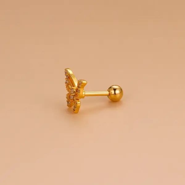 1 Piece 316L Stainless Steel Copper Zircon Ear Cartilage Rings & Studs Heart Shape Butterfly Waterproof Non Tarnish Surgical Steel