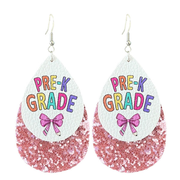 Wholesale Cross-border Amazon Ladies Teacher Earrings Double-layer Water Drop Leather Printed New Term Ritual Earrings
