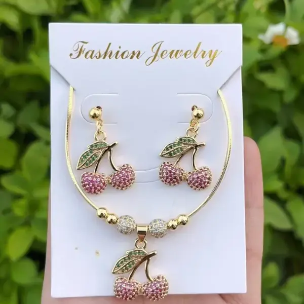 Wholesale Jewelry Simple Style Classic Style Cherry Copper Zircon 18K Gold Plated Polishing Jewelry Set