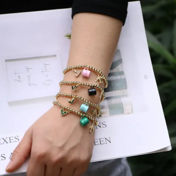 Copper Plating Geometric Artificial Gemstones Copper Bracelets