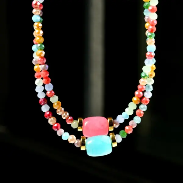 Wholesale Artificial Crystal Colorful Casual Vacation Waterproof Non Tarnish Beaded Handmade Colour Necklace