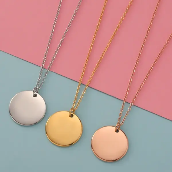 PVD Coated 18K Gold Rose Gold Real Gold Plated Customization Laser Engraving Solid Color Stainless Steel Simple Style Commute Waterproof Non Tarnish Stainless Steel Pendant Necklace