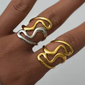 Wholesale Jewelry IG Style Simple Style Geometric Lines 304 Stainless Steel 18K Gold Plated Open Rings