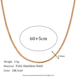1.8mm S Chain-Gold Necklace-60cm+5cm
