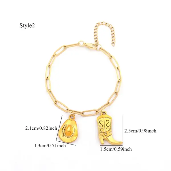 Wholesale PVD Coated Real Gold Plated Hat Boots Horseshoe 201 Stainless Steel 304 Stainless Steel Simple Style Classic Style Western Cowboy Waterproof Non Tarnish 201 Stainless Steel Lobster Trigger Clasp Closure Bracelets