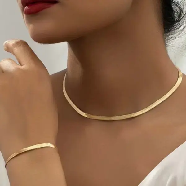 Wholesale Jewelry Hip-Hop Solid Color Zinc Alloy Gold Plated Silver Plated Bracelets Necklace Jewelry Set