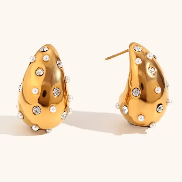 Wholesale 304 Stainless Steel Water Droplets PVD Coated Artificial Diamond 18K Real Gold Plated 18K Gold Waterproof Non Tarnish Plating Inlay Ear Studs