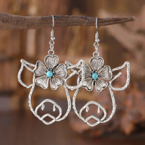 Wholesale Cross-border AliExpress new hollow line inlaid turquoise animal pendant earrings creative niche ear jewelry women