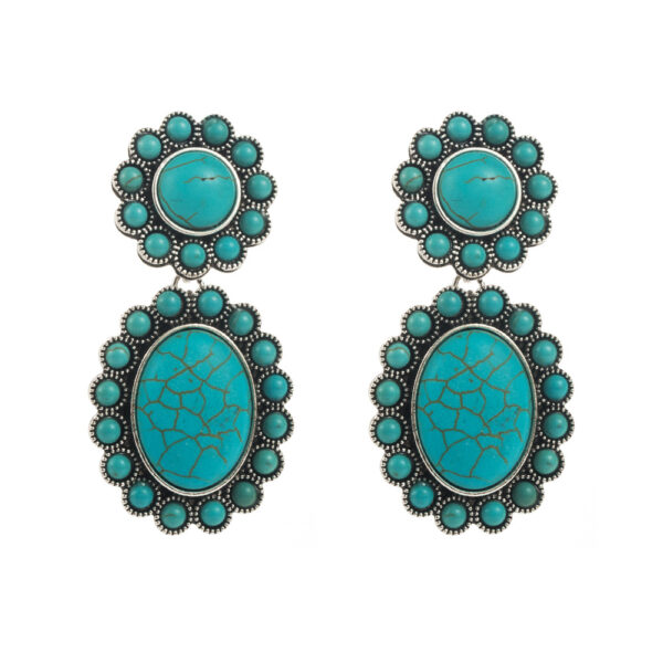 Wholesale Cross-border retro turquoise geometric earrings new alloy inlaid turquoise diamond multi-layer bohemian temperament earrings