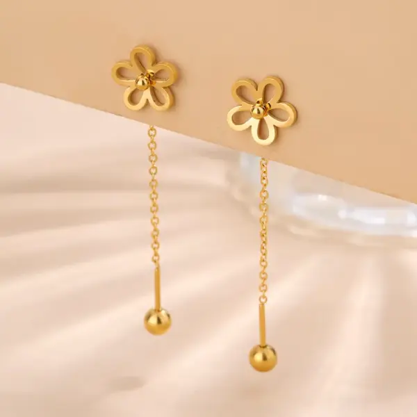Wholesale 201 Stainless Steel 304 Stainless Steel Plastic Flower Ion Plating (IP) 18K Gold Plated Classic Style Waterproof Non Tarnish Multicolor-Golden Yellow Drop Earrings