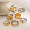 Wholesale Jewelry Elegant Lady Geometric 304 Stainless Steel Mixed Metal Plating Rings