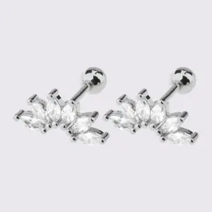 White Steel Six Leaves Crown Stud Earring Each