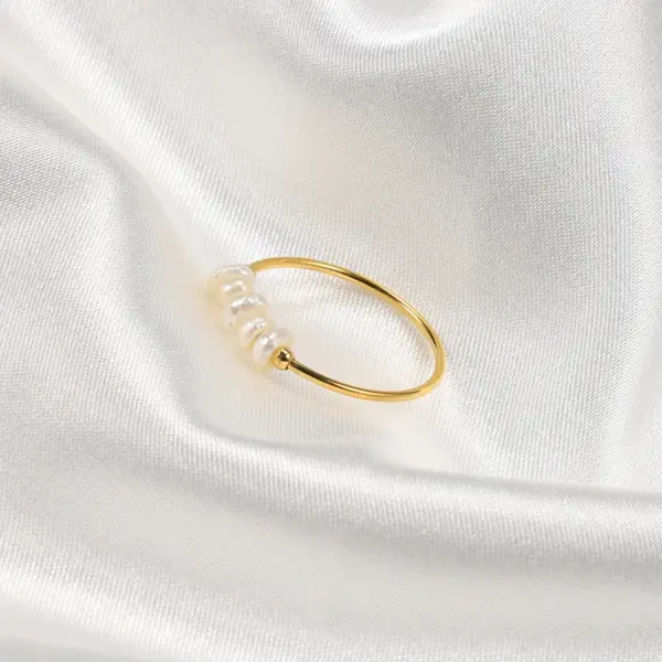 PVD Coated 18K Gold Plated Geometric Freshwater Pearl Titanium Steel Simple Style Rings