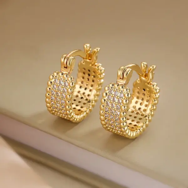 Copper Geometric Zircon Korean Style Gold Hoop Earrings