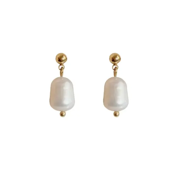 Wholesale PVD Coated Real Gold Plated 16K Gold White Gold Plated Gold Plating Geometric 304 Stainless Steel Freshwater Pearl Fashion Waterproof Non Tarnish Drop Earrings