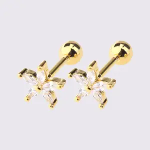 Golden Five Petal Stud Earrings One