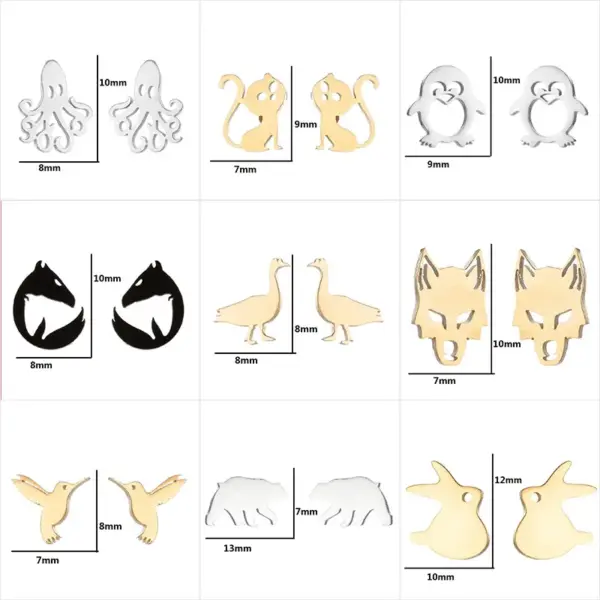 Wholesale PVD Coated 18K Gold Real Gold Plated Animal 304 Stainless Steel Simple Style Waterproof Non Tarnish Ear Studs