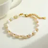 Wholesale 304 Stainless Steel Gold Plated Vacuum Electroplating (In Furnace) Gold Steel Color Women's Suitable Beaded Chain Bracelet Round Pearl Elegant Novel Design