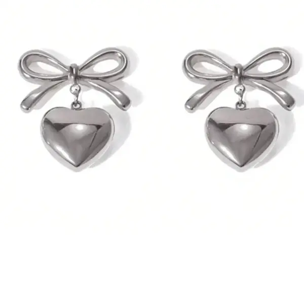 Wholesale Ion Plating (IP) 18K Gold Plated Heart Shape Bow Knot 304 Stainless Steel Elegant Glam Classic Style Waterproof Non Tarnish Drop Earrings